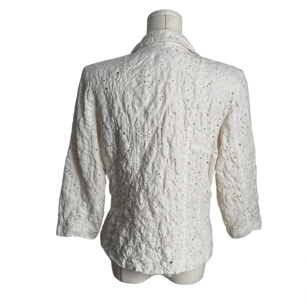 Coldwater Creek Eyelet Blazer Womens Size M Cream Linen Cotton Floral Jacket